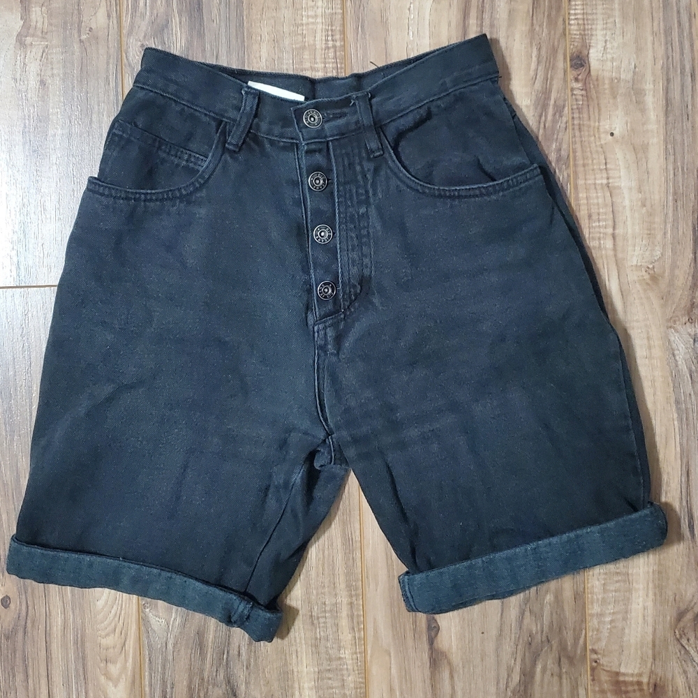 Vintage 80s 90s Black High Waist Button Fly Shorts